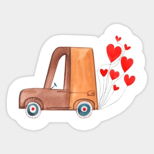 Car With Heart-Shaped Balloons Sticker